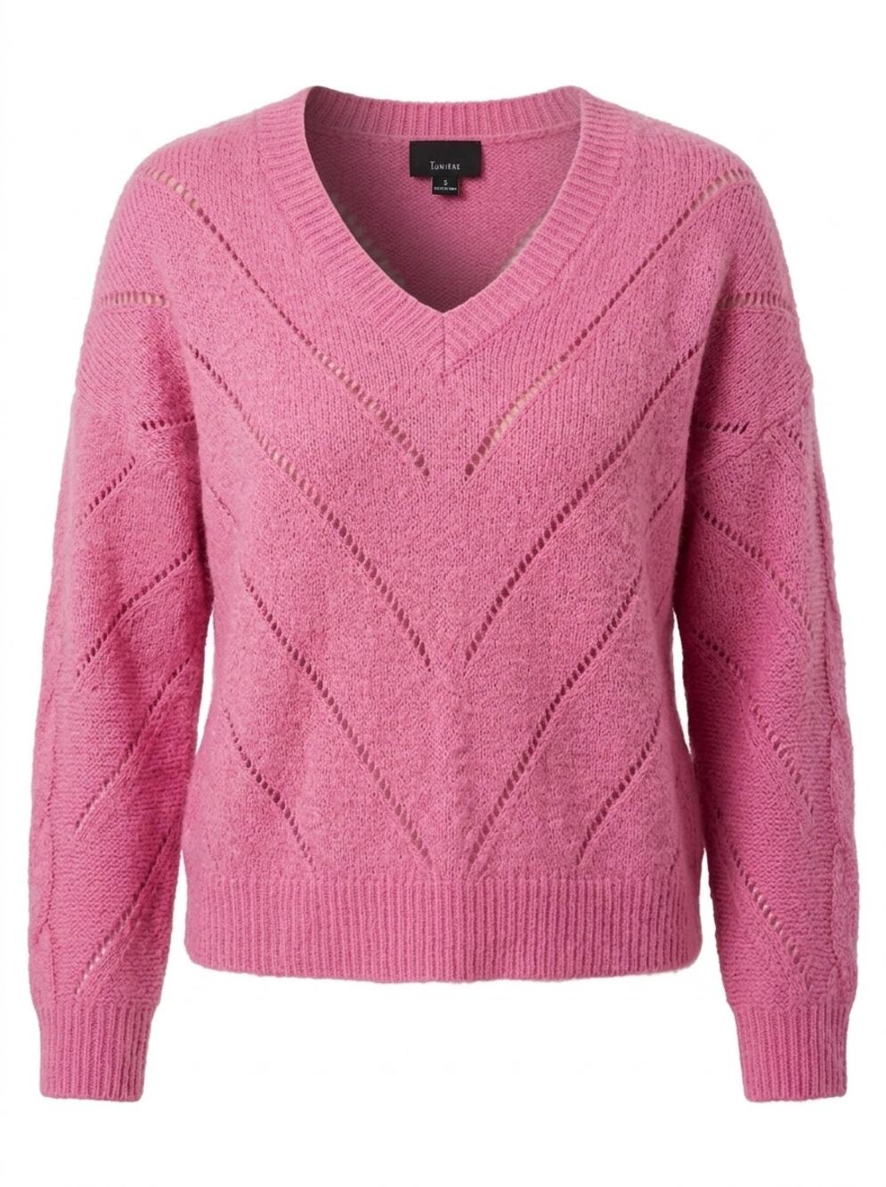 Lumiere Pink V-Neck Pointelle Knit Stretch Sweater Women Size S